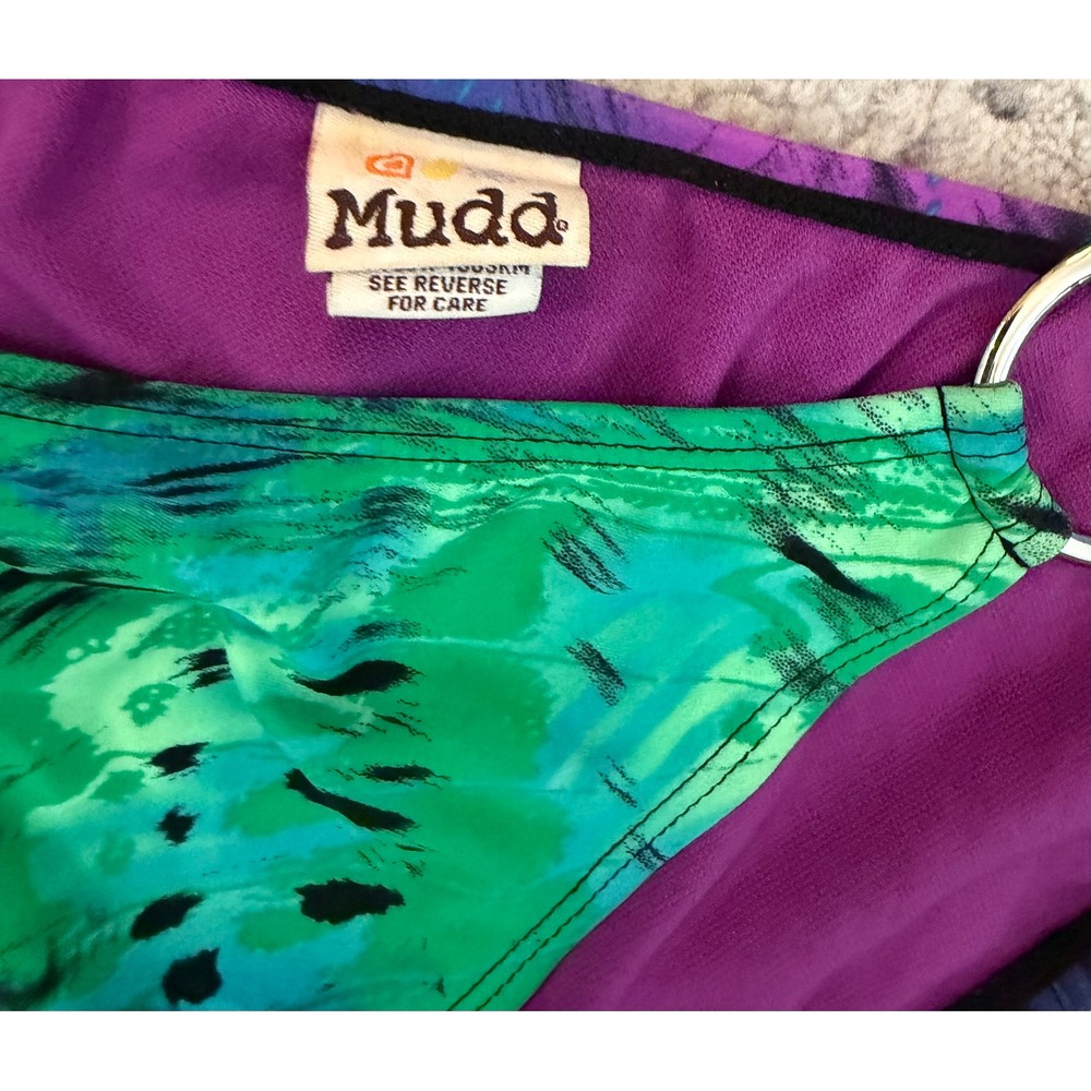 Mudd Vintage Y2K Bikini Set Purple Teal Abstract Tropical Top XL Bottom medium - Picture 3 of 7